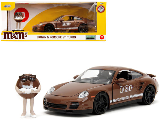 Porsche 911 Turbo Brown and Brown M&M Diecast Figure "M&M's" "Hollywood Rides" Series 1/24 Diecast Model Car by Jada free shipping USA