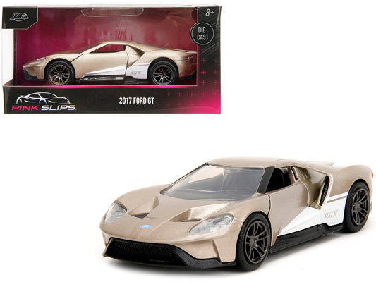 2017 Ford GT Gold Metallic with White Accents "Pink Slips" Series 1/32 Diecast Model Car by Jada free shipping USA