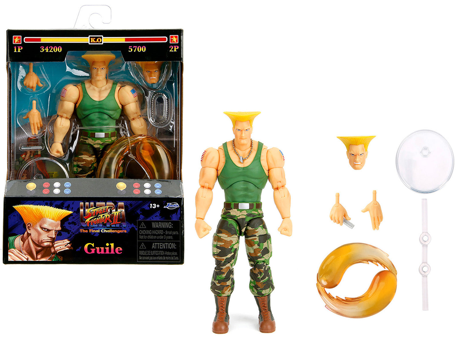 Guile 6" Moveable Figure with Accessories and Alternate Head and Hands "Ultra Street Fighter II: The Final Challengers" (2017) Video Game Model by Jada free shipping USA