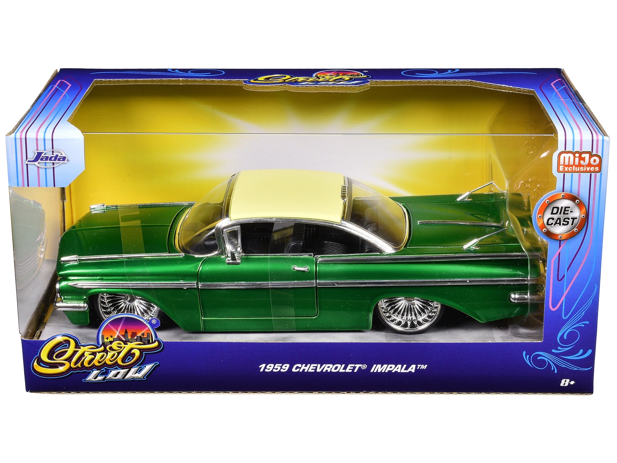 1959 Chevrolet Impala Lowrider Green Metallic with Cream Top and DUB Wire Wheels "Street Low" Series 1/24 Diecast Model Car by Jada - Premium Chevrolet Models from Jada - Just $57.18! Shop now at Rapidvehicles