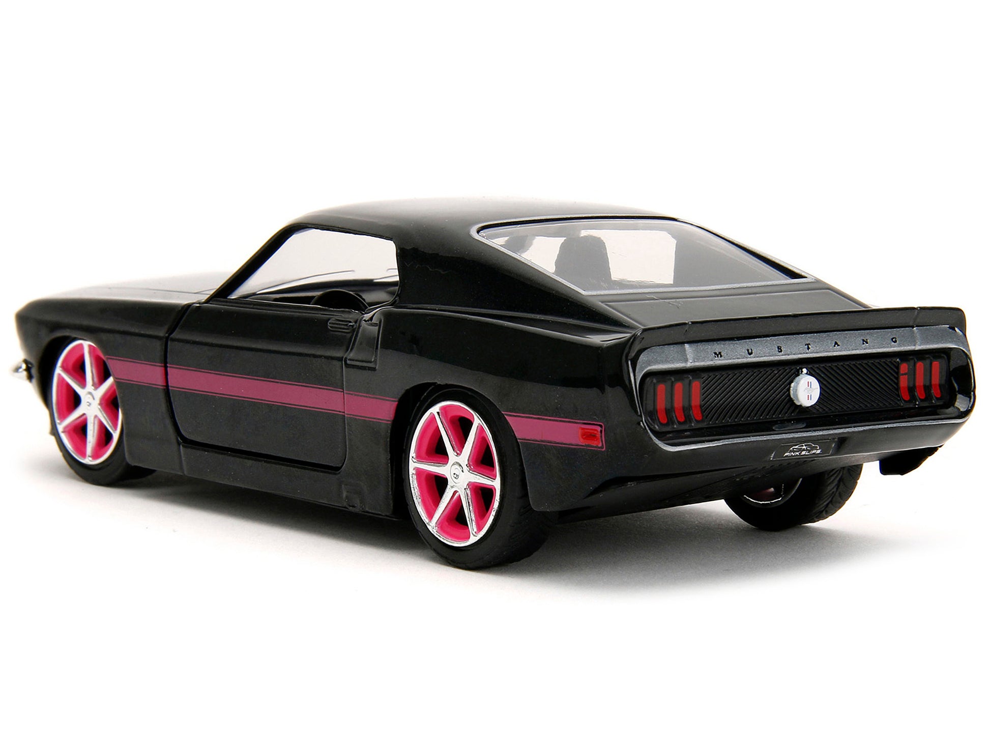 1969 Ford Mustang Black Metallic with Pink Stripes and Wheels - Premium Mustang Models from Jada - Just $29.69! Shop now at Rapidvehicles