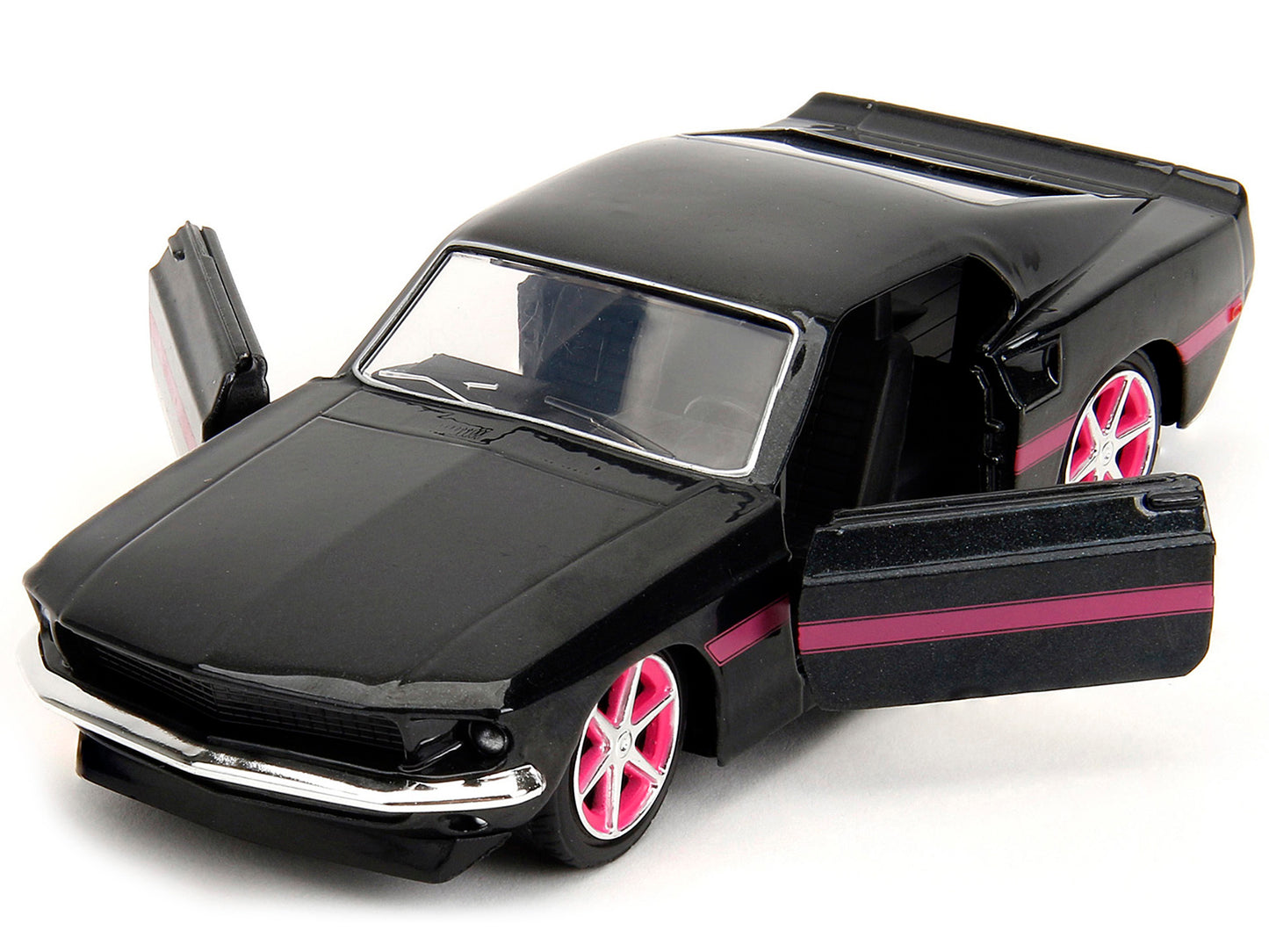 1969 Ford Mustang Black Metallic with Pink Stripes and Wheels - Premium Mustang Models from Jada - Just $29.69! Shop now at Rapidvehicles