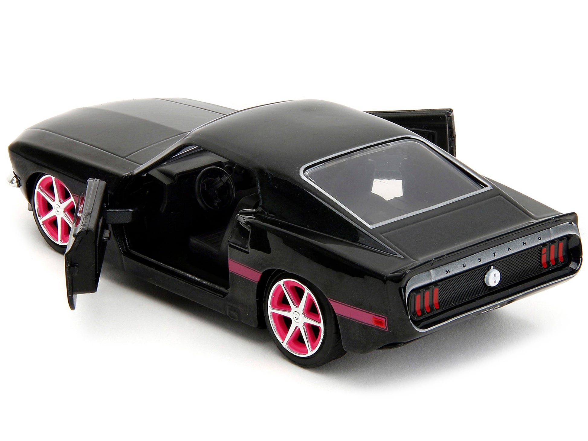 1969 Ford Mustang Black Metallic with Pink Stripes and Wheels - Premium Mustang Models from Jada - Just $29.69! Shop now at Rapidvehicles