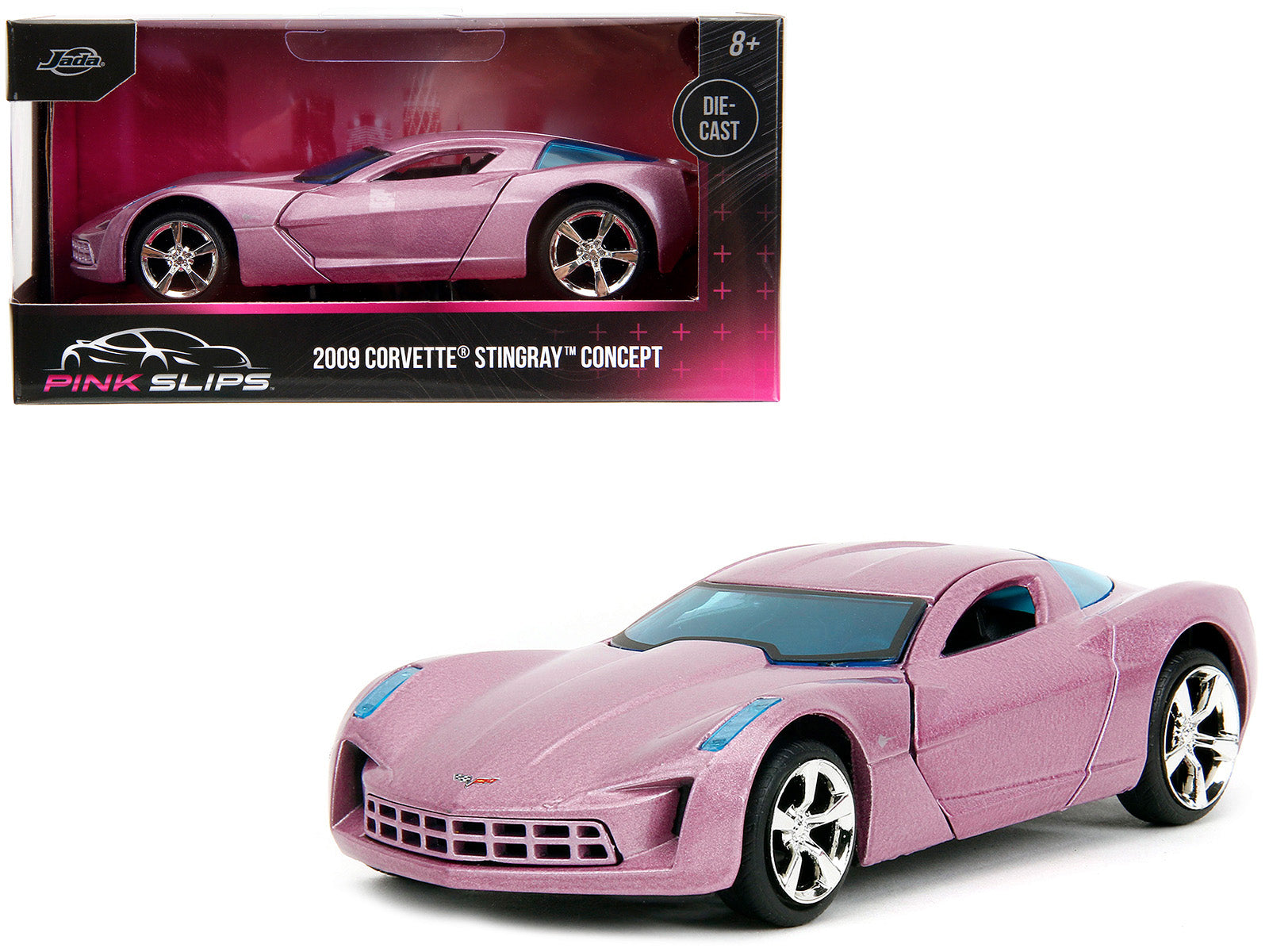 2009 Chevrolet Corvette Stingray Concept Pink Metallic with Blue Tinted Windows "Pink Slips" Series 1/32 Diecast Model Car by Jada free shipping USA