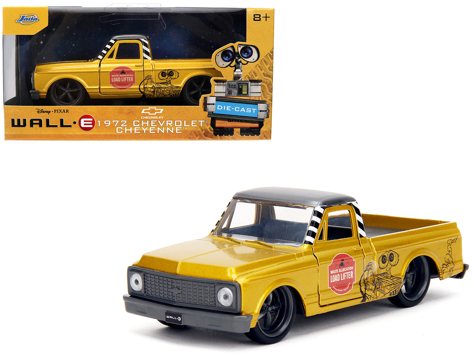 1972 Chevrolet Cheyenne Pickup Truck Gold Metallic with Gray Top "Wall-E" (2008) Movie "Hollywood Rides" Series 1/32 Diecast Model Car by Jada free shipping USA