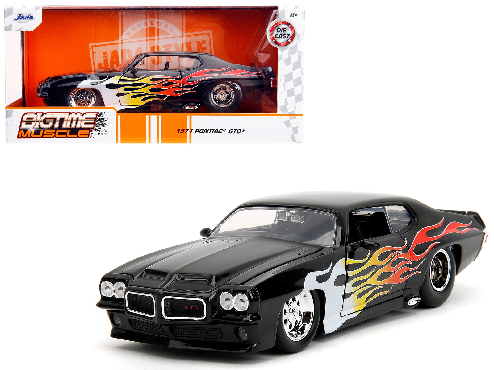 1971 Pontiac GTO Black with Flame Graphics "Bigtime Muscle" Series 1/24 Diecast Model Car by Jada - Premium Pontiac Models from Jada - Just $41.82! Shop now at Rapidvehicles