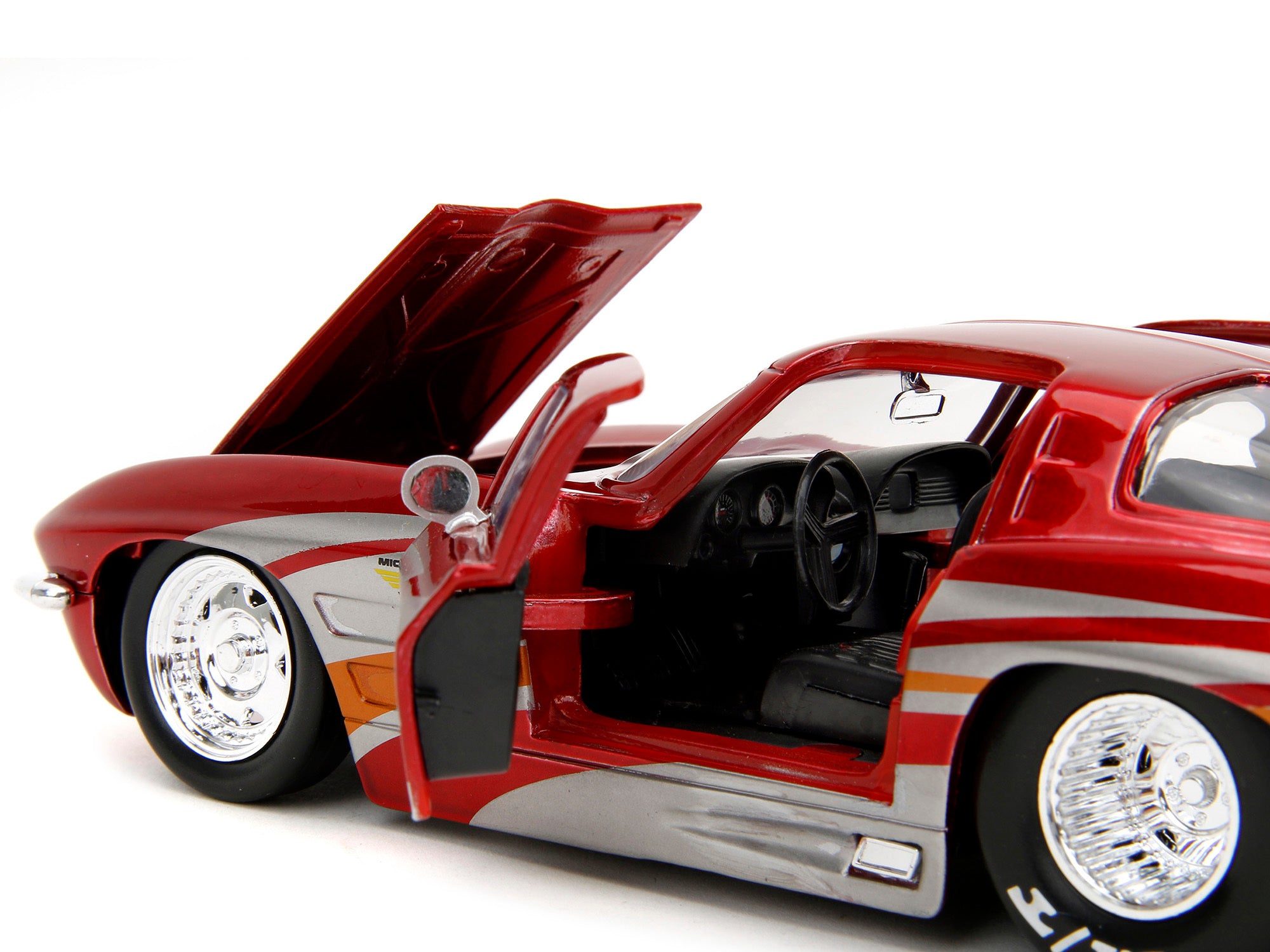 1963 Chevrolet Corvette Stingray Red Metallic with Silver Graphics "Bigtime Muscle" Series 1/24 Diecast Model Car by Jada