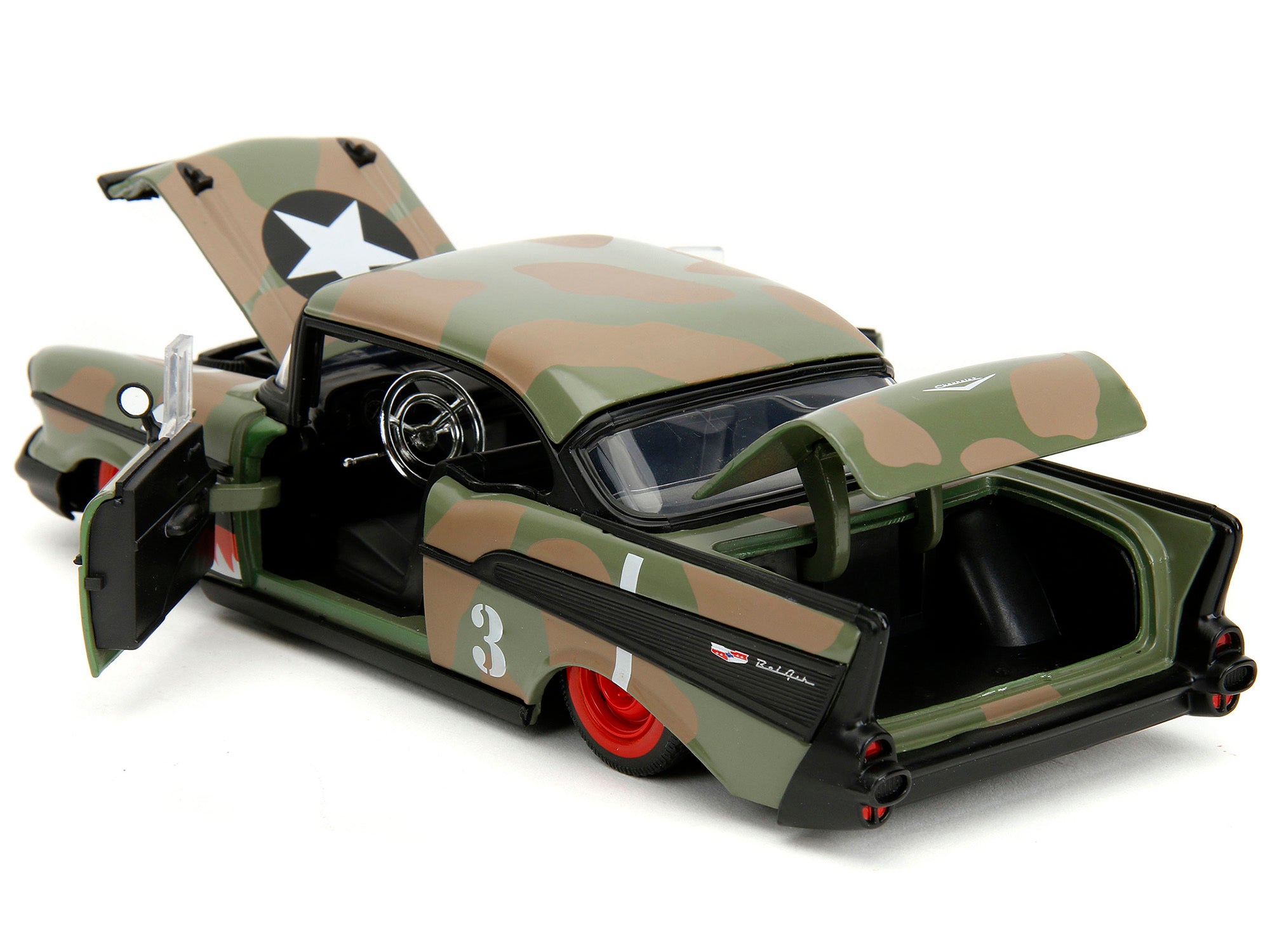 1957 Chevrolet Bel Air #3 Camouflage with Shark Mouth Graphics "Bigtime Muscle" Series 1/24 Diecast Model Car by Jada