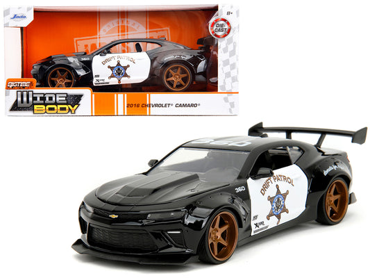 2016 Chevrolet Camaro Widebody Black and White "Drift Patrol" "Wide Body" Series 1/24 Diecast Model Car by Jada free shipping USA
