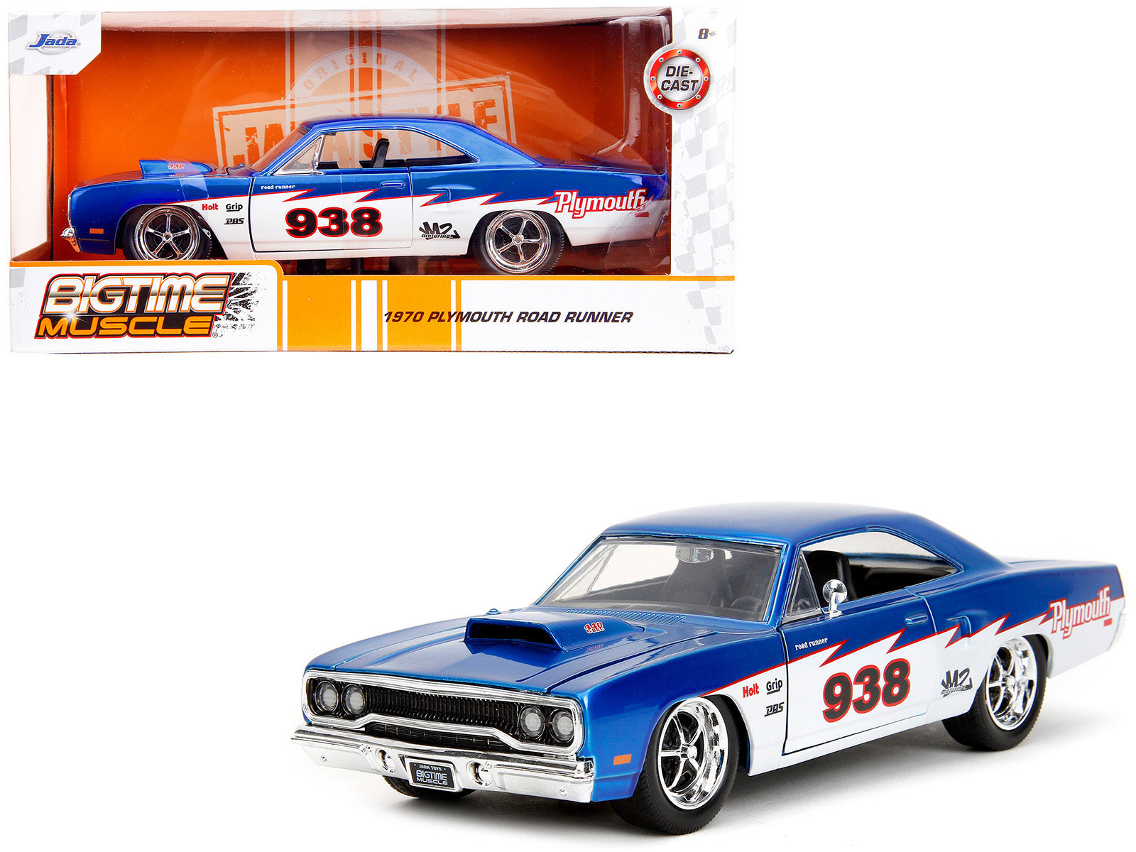 1970 Plymouth Road Runner #938 Candy Blue and White "Bigtime Muscle" Series 1/24 Diecast Model Car by Jada free shipping USA