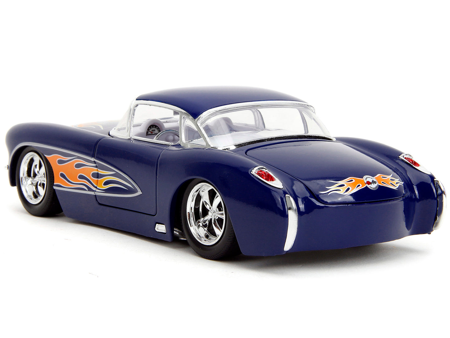 1957 Chevrolet Corvette Dark Blue with Flame Graphics and White