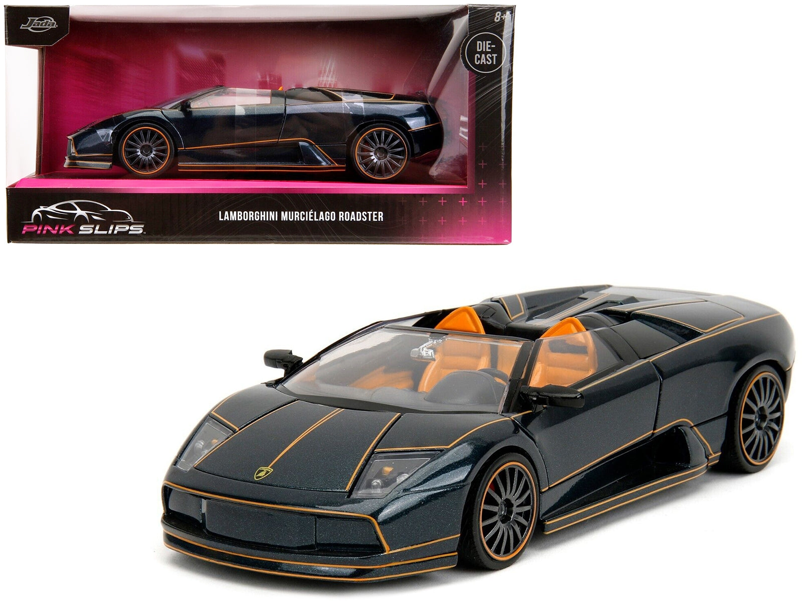 Lamborghini Murcielago Roadster Black Metallic with Orange Interior "Pink Slips" Series 1/24 Diecast Model Car by Jada - Premium Lamborghini Models from Jada - Just $57.18! Shop now at Rapidvehicles