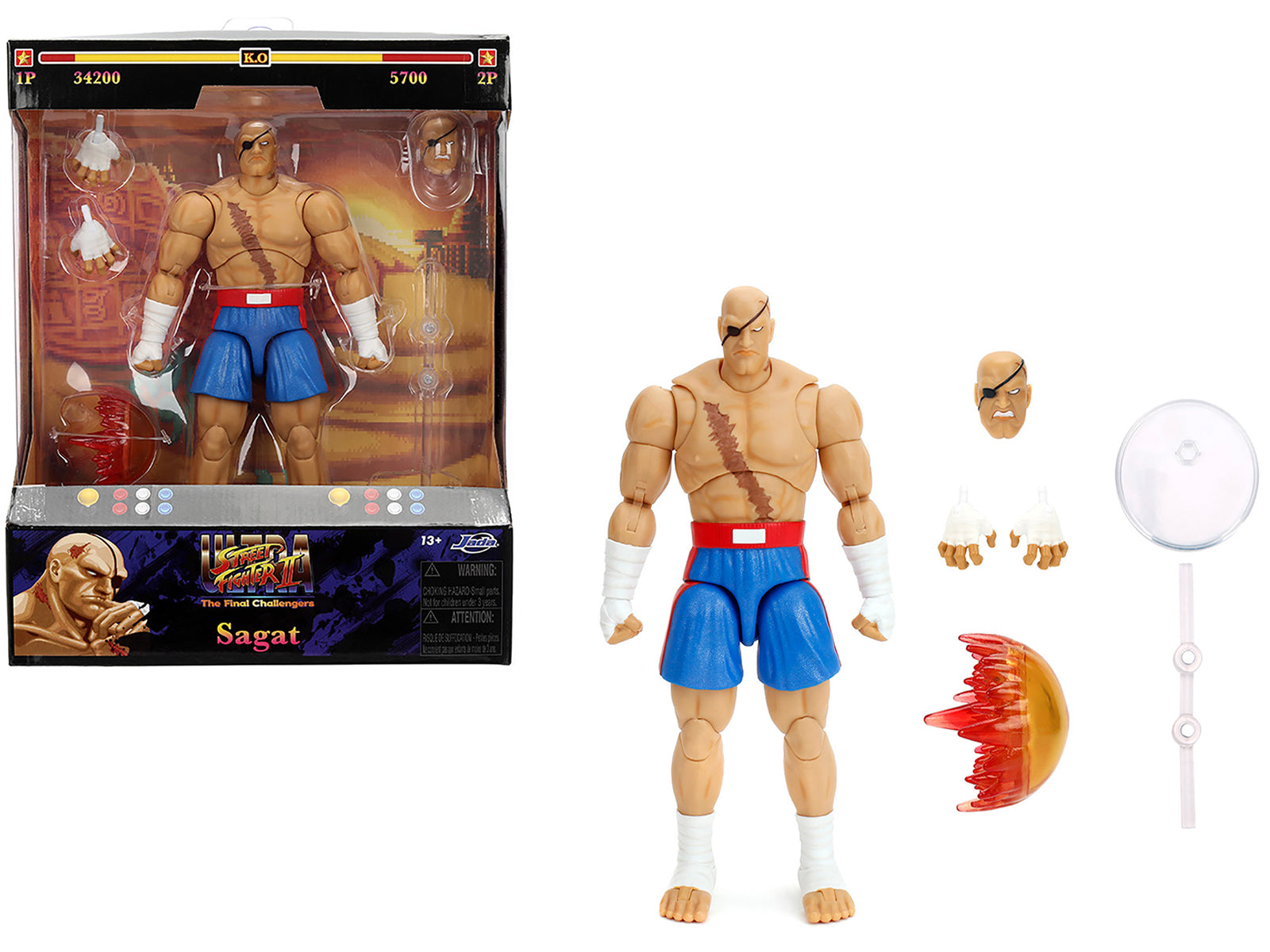 Sagat 7.5" Moveable Figure with Accessories and Alternate Head and Hands "Ultra Street Fighter II: The Final Challengers" (2017) Video Game Model by Jada free shipping USA