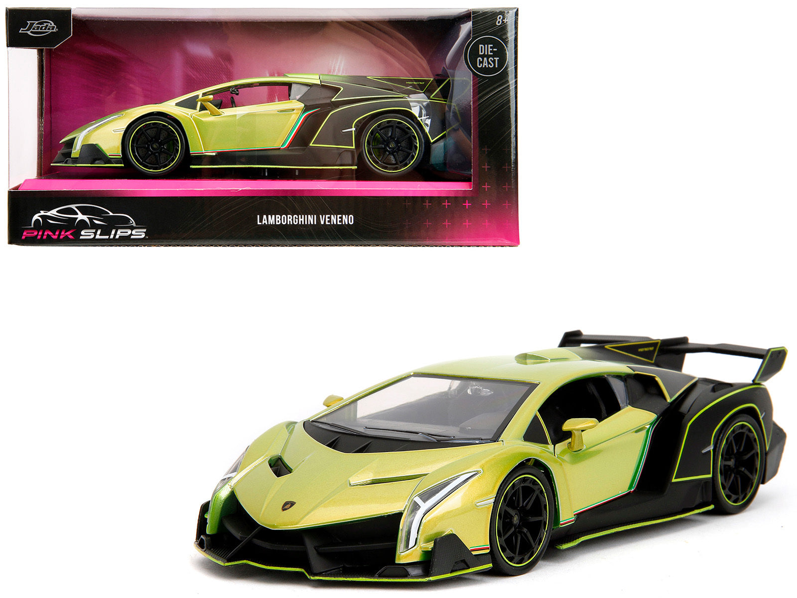 Lamborghini Veneno Lime Green Metallic and Matt Black "Pink Slips" Series 1/24 Diecast Model Car by Jada - Premium Lamborghini Models from Jada - Just $57.18! Shop now at Rapidvehicles