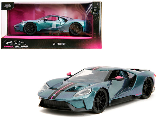 2017 Ford GT Blue Metallic with Pink and Black Stripes "Pink