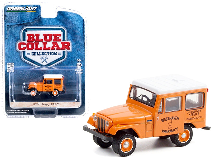 1974 Jeep DJ-5 "Westhaven Pharmacy" Orange with White Top "Blue Collar Collection" Series 9 1/64 Diecast Model Car by Greenlight - Premium Jeep Models from Greenlight - Just $17.99! Shop now at Rapidvehicles