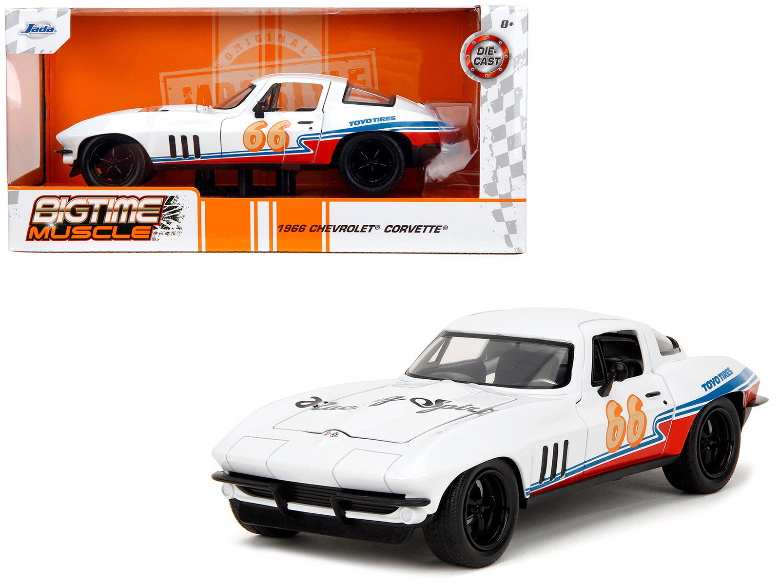 1966 Chevrolet Corvette #66 "Racing Spirit" White with Graphics "Bigtime Muscle" Series 1/24 Diecast Model Car by Jada - Premium Corvette Models from Jada - Just $56.38! Shop now at Rapidvehicles