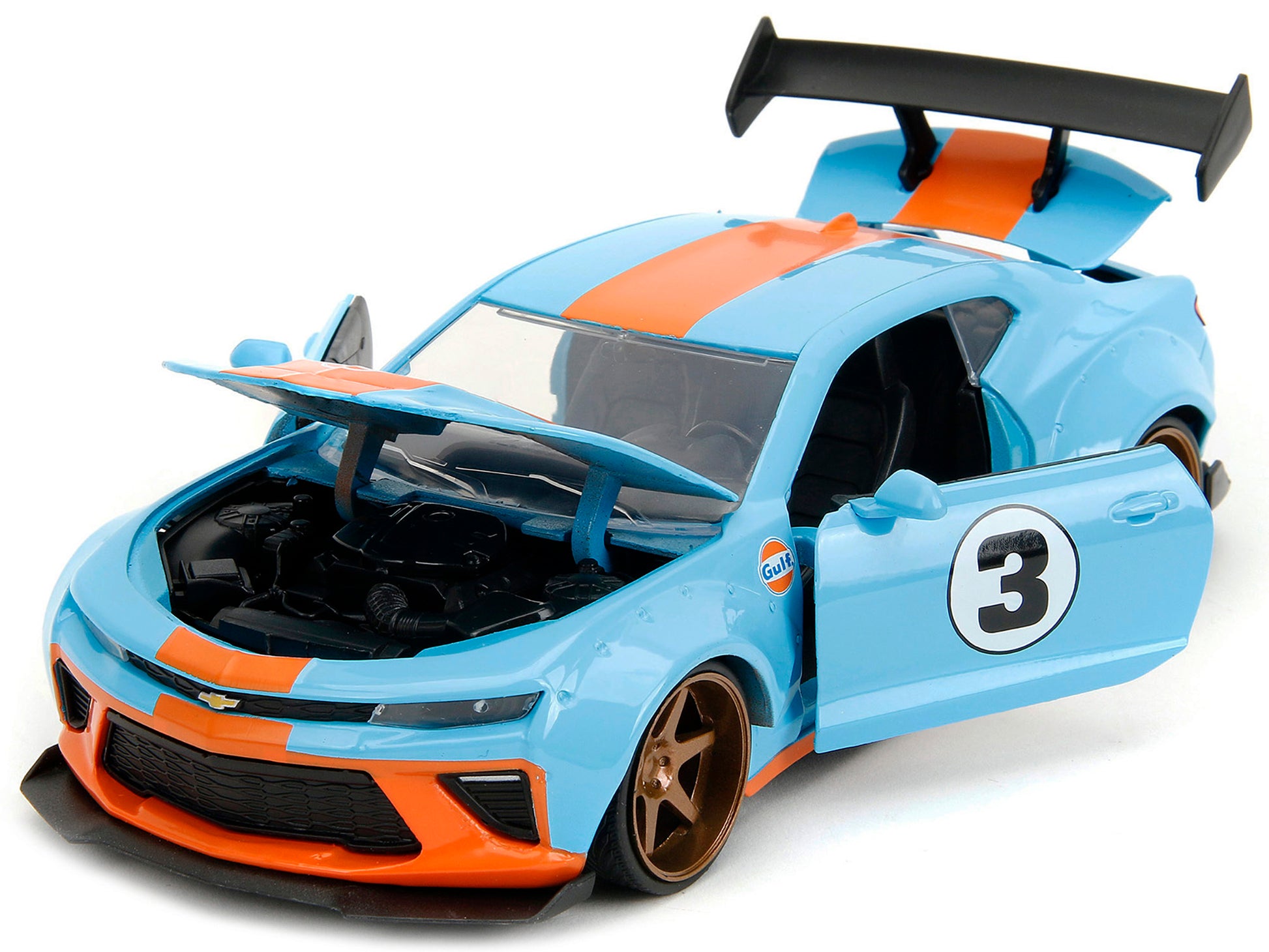 2016 Chevrolet Camaro Widebody #3 Light Blue with Orange Stripes - Premium Chevrolet Models from Jada - Just $62.09! Shop now at Rapidvehicles