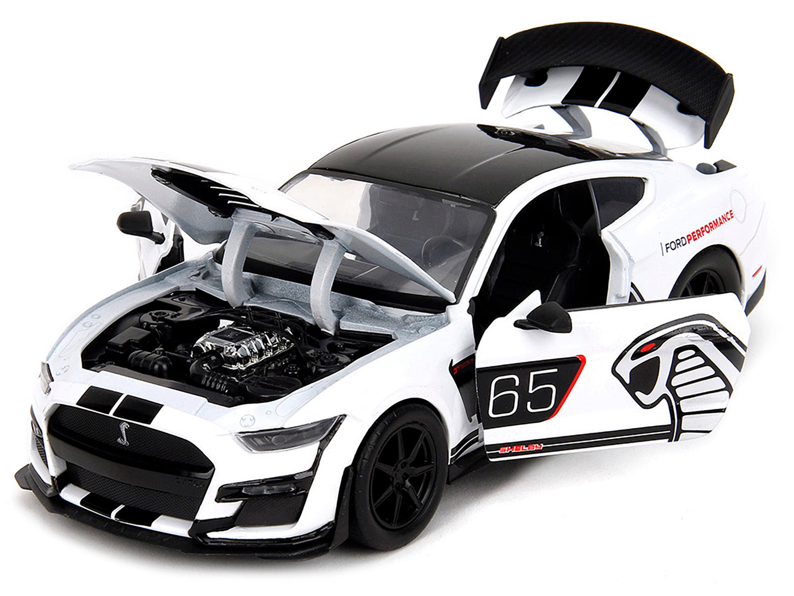 2020 Ford Mustang Shelby GT500 #65 White with Black Top and Stripes "Ford Performance" "Bigtime Muscle" Series 1/24 Diecast Model Car by Jada