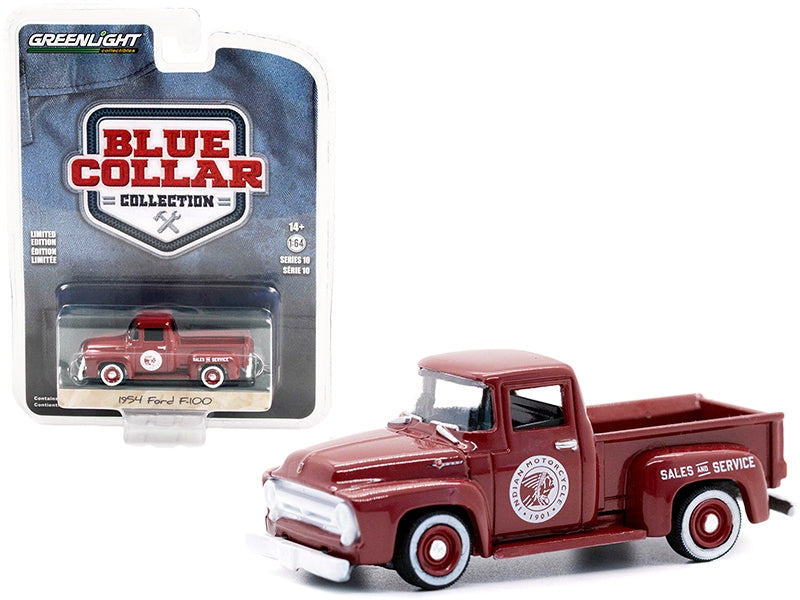 1954 Ford F-100 Pickup Truck Burgundy "Indian Motorcycle Sales & - Premium Pickup Trucks Models from Greenlight - Just $26.09! Shop now at Rapidvehicles