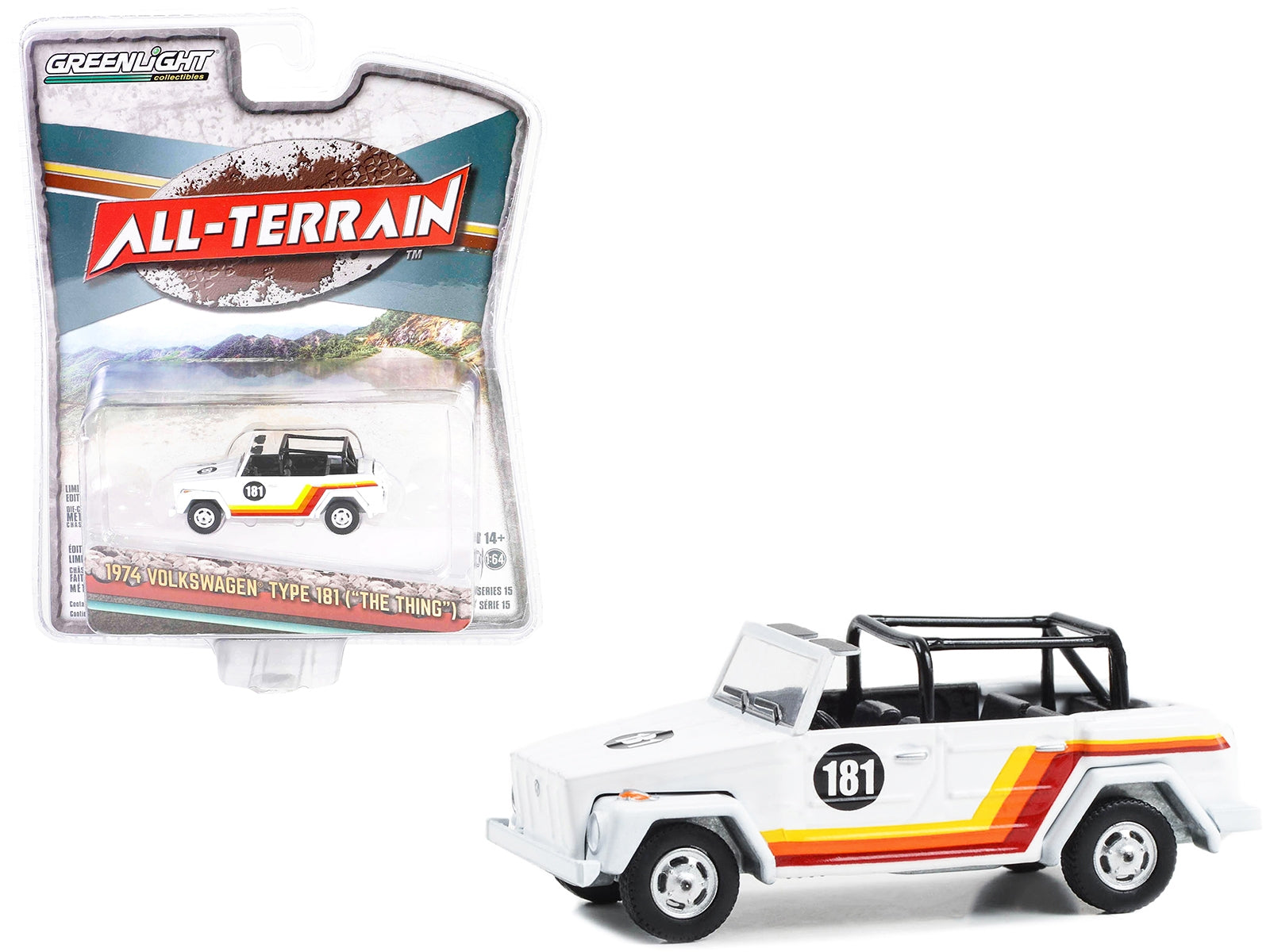 1974 Volkswagen Thing (Type 181) #181 White with Stripes "All Terrain" Series 15 1/64 Diecast Model Car by Greenlight - Premium Volkswagen Models from Greenlight - Just $23.45! Shop now at Rapidvehicles