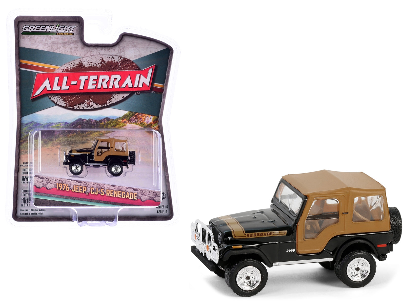 1976 Jeep CJ-5 Renegade Black with Brown Top and Stripe "All - Premium Jeep Models from Greenlight - Just $26.09! Shop now at Rapidvehicles