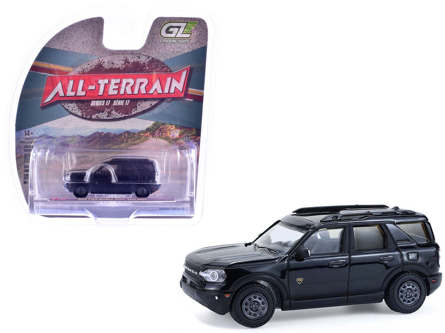 2022 Ford Bronco Sport Badlands Black "All Terrain" Series 17 1/64 Diecast Model Car by Greenlight - Use code SHOPAPP15 to get 15 percent off