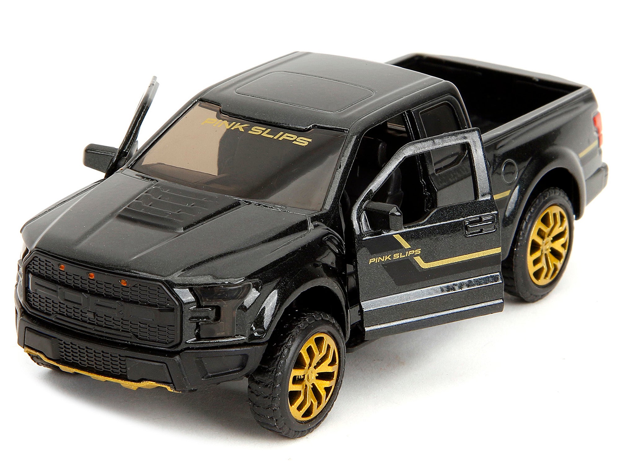 2017 Ford F-150 Raptor Pickup Truck Black Metallic with Gold Stripes "Pink Slips" Series 1/32 Diecast Model Car by Jada - Premium Pickup Trucks Models from Jada - Just $26.68! Shop now at Rapidvehicles