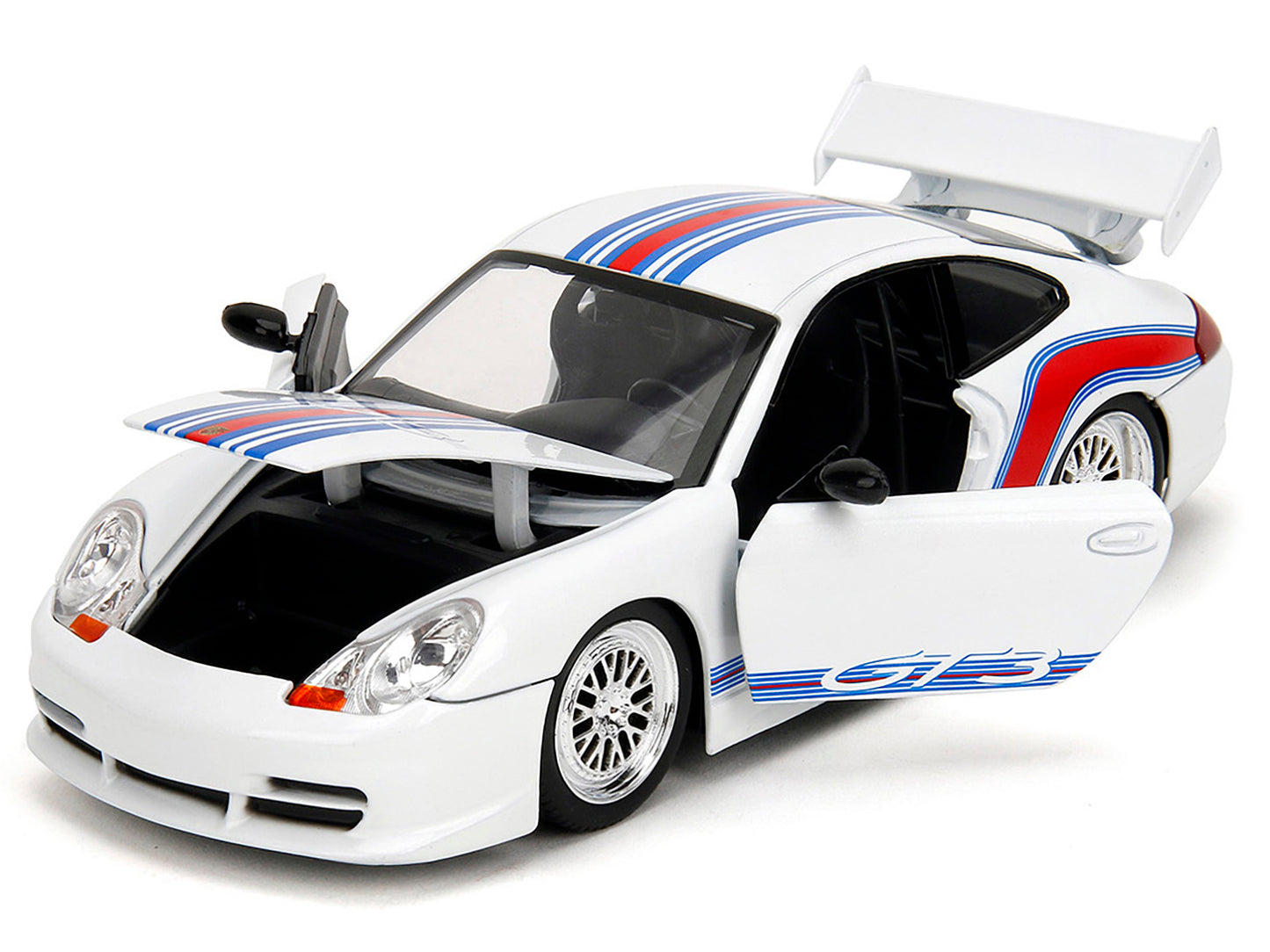 Porsche 911 GT3 (996) White with Red and Blue Stripes - Premium Porsche Models from Jada - Just $62.09! Shop now at Rapidvehicles