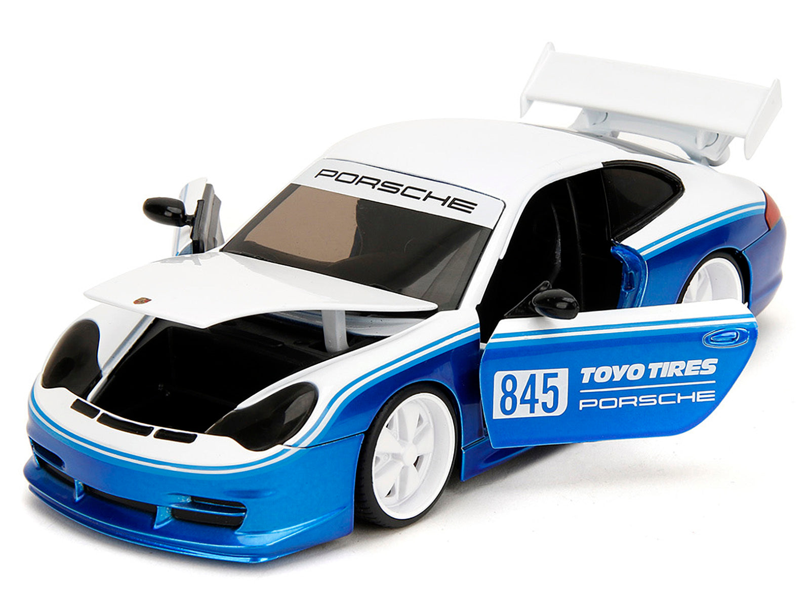 Porsche 911 GT3 RS (996) #845 White and Blue Metallic "Toyo Tires" "Hyper-Spec" Series 1/24 Diecast Model Car by Jada - Premium Porsche Models from Jada - Just $56.38! Shop now at Rapidvehicles