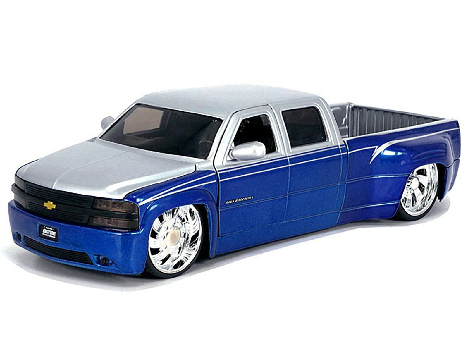 1999 Chevrolet Silverado Dually Pickup Truck Blue Metallic and Silver with Custom KMC Wheels "Just Trucks" Series 1/24 Diecast Model Car by Jada - Premium Pickup Trucks Models from Jada - Just $57.18! Shop now at Rapidvehicles