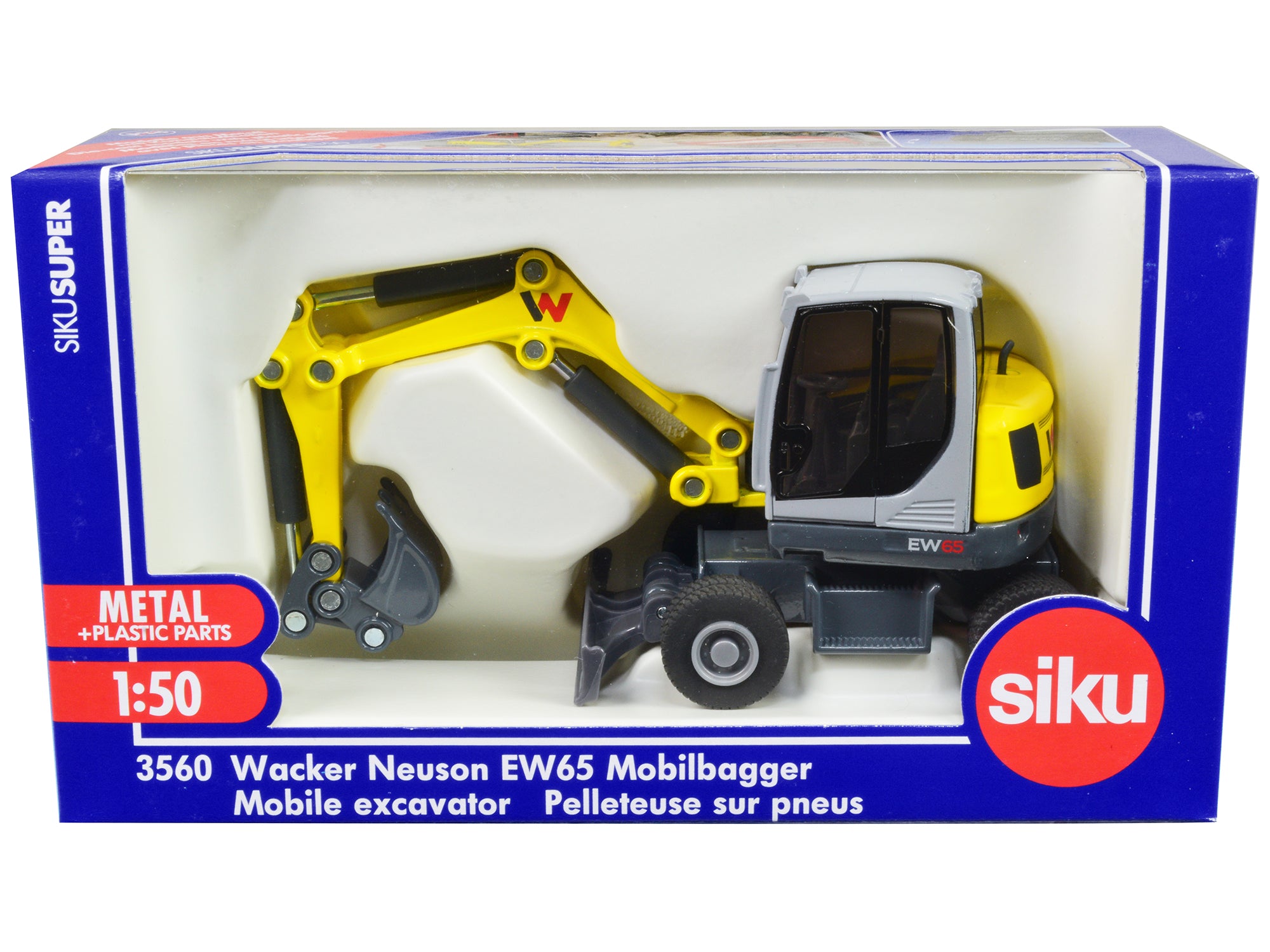 Wacker Neuson EW65 Mobile Excavator Yellow and Gray 1/50 Diecast Model by Siku free shipping USA