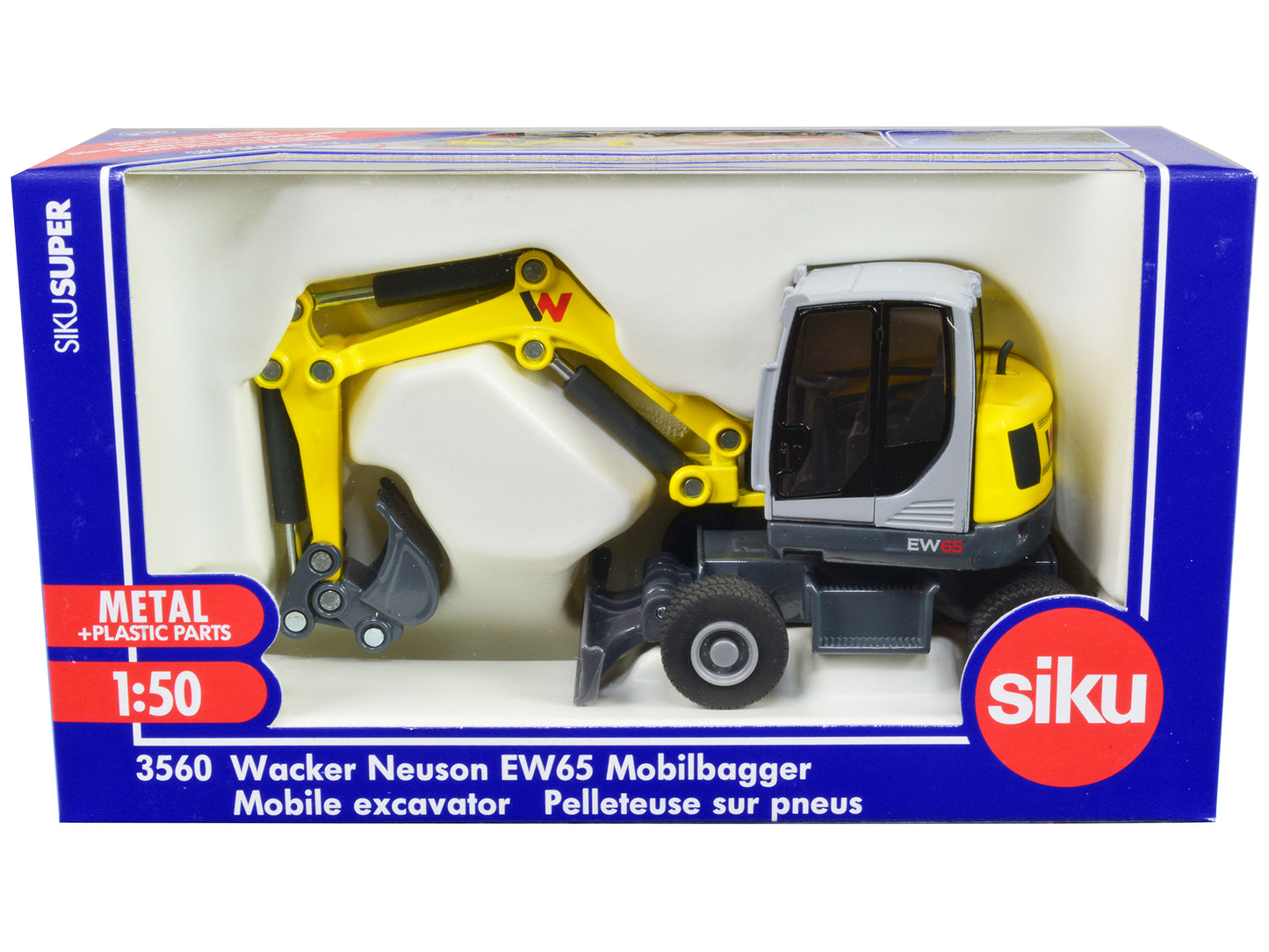 Wacker Neuson EW65 Mobile Excavator Yellow and Gray 1/50 Diecast Model by Siku