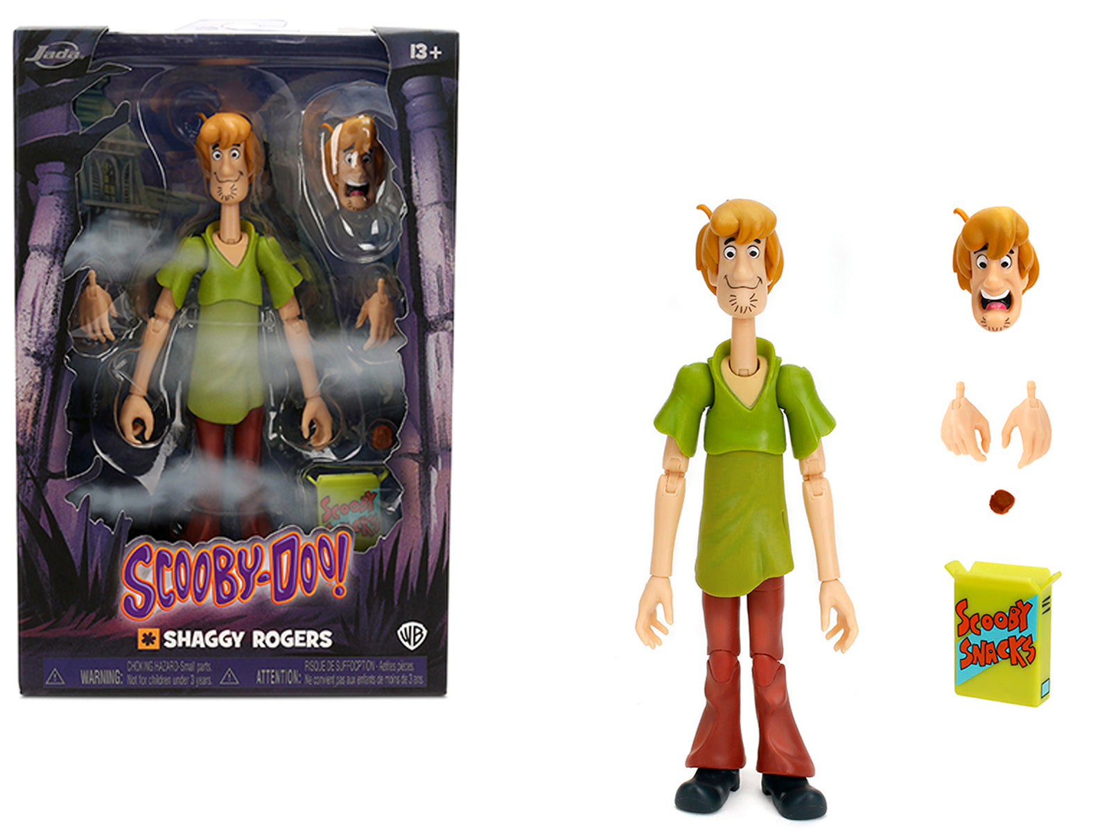 Shaggy Rogers 6.5" Moveable Figure with Accessories and Alternate Head and Hands "Scooby-Doo!" Franchise Model by Jada free shipping USA