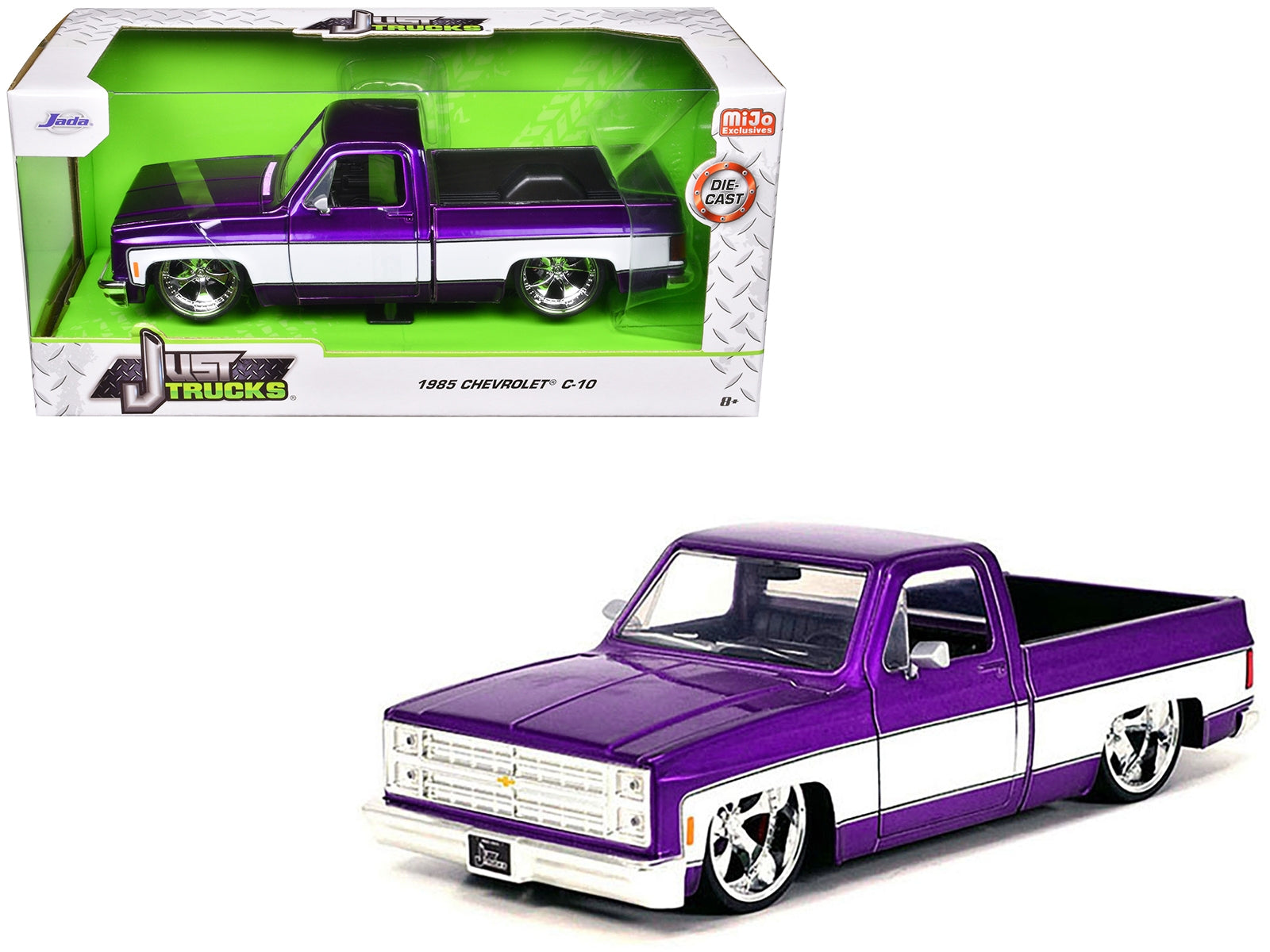 1985 Chevrolet C-10 Pickup Truck Purple Metallic and White with Cartelli Wheels "Just Trucks" Series 1/24 Diecast Model Car by Jada - Premium Chevrolet Models from Jada - Just $57.18! Shop now at Rapidvehicles