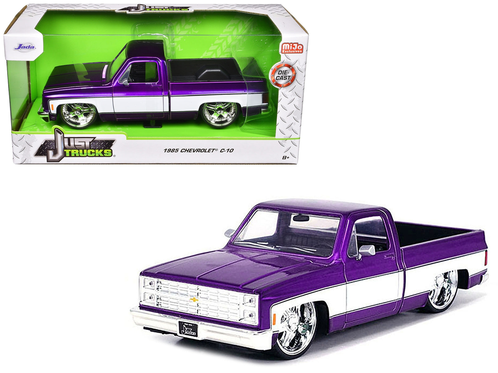 1985 Chevrolet C-10 Pickup Truck Purple Metallic and White with Lorenzo Wheels "Just Trucks" Series 1/24 Diecast Model Car by Jada - Premium Pickup Trucks Models from Jada - Just $57.18! Shop now at Rapidvehicles