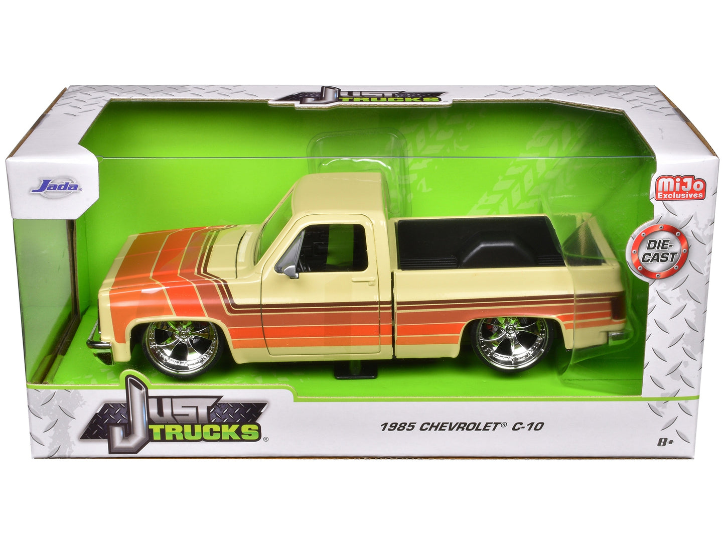 1985 Chevrolet C-10 Pickup Truck Beige with Stripes and Cartelli - Premium Pickup Trucks Models from Jada - Just $62.99! Shop now at Rapidvehicles