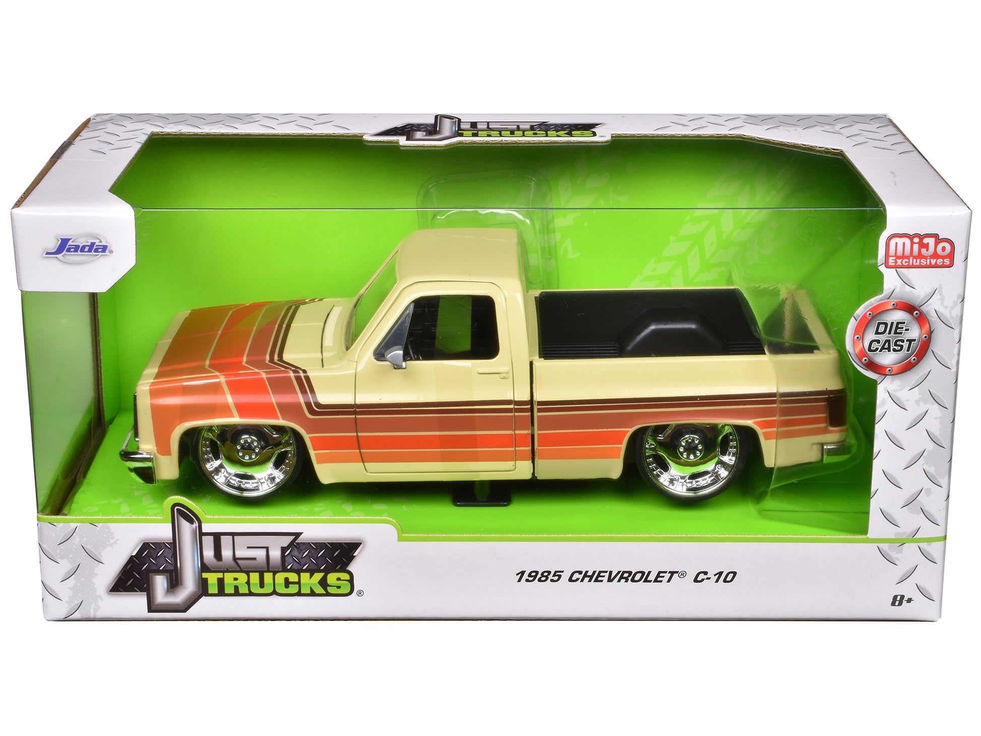 1985 Chevrolet C-10 Pickup Truck Beige with Stripes and Lowenhart - Premium Pickup Trucks Models from Jada - Just $62.99! Shop now at Rapidvehicles