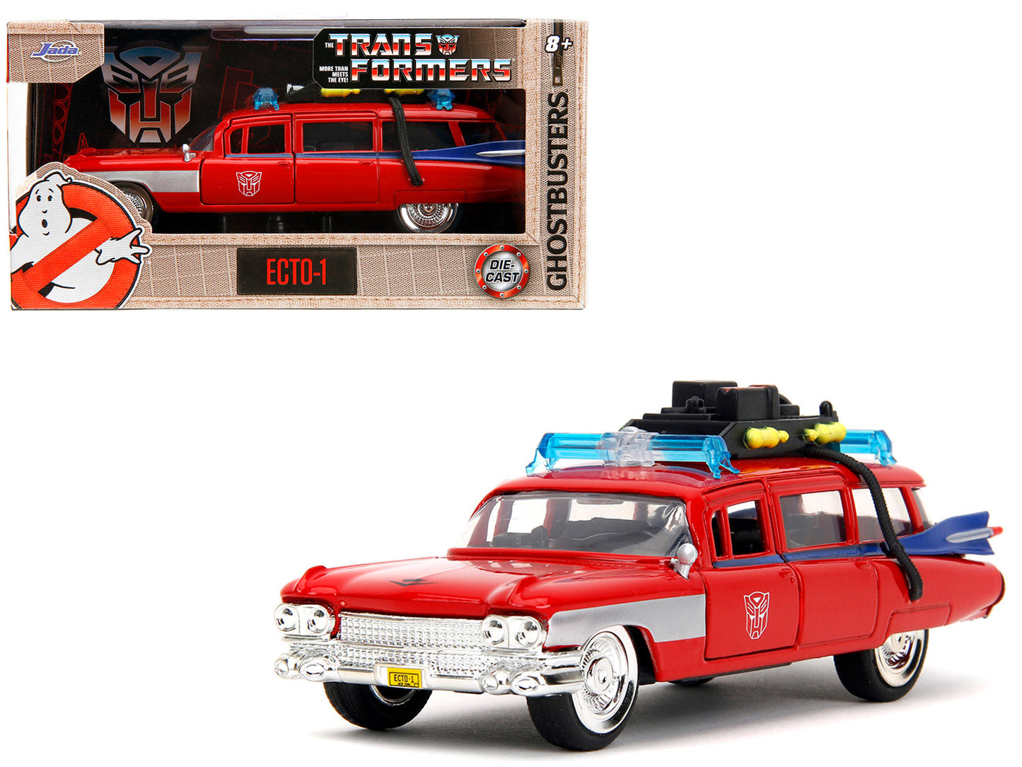 1959 Cadillac Ambulance Ecto-1 Red "Transformers" TV Series - "Ghostbusters" (1984) Movie Crossover "Hollywood Rides" Series 1/32 Diecast Model Car by Jada