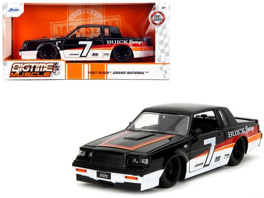1987 Buick Grand National #7 "Buick Racing" Black and White with Stripes "Bigtime Muscle" Series 1/24 Diecast Model Car by Jada free shipping USA