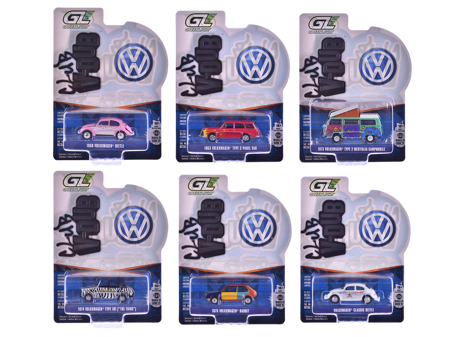 "Club Vee-Dub" Series 21 Set of 6 pieces 1/64 Diecast Model Cars by Greenlight