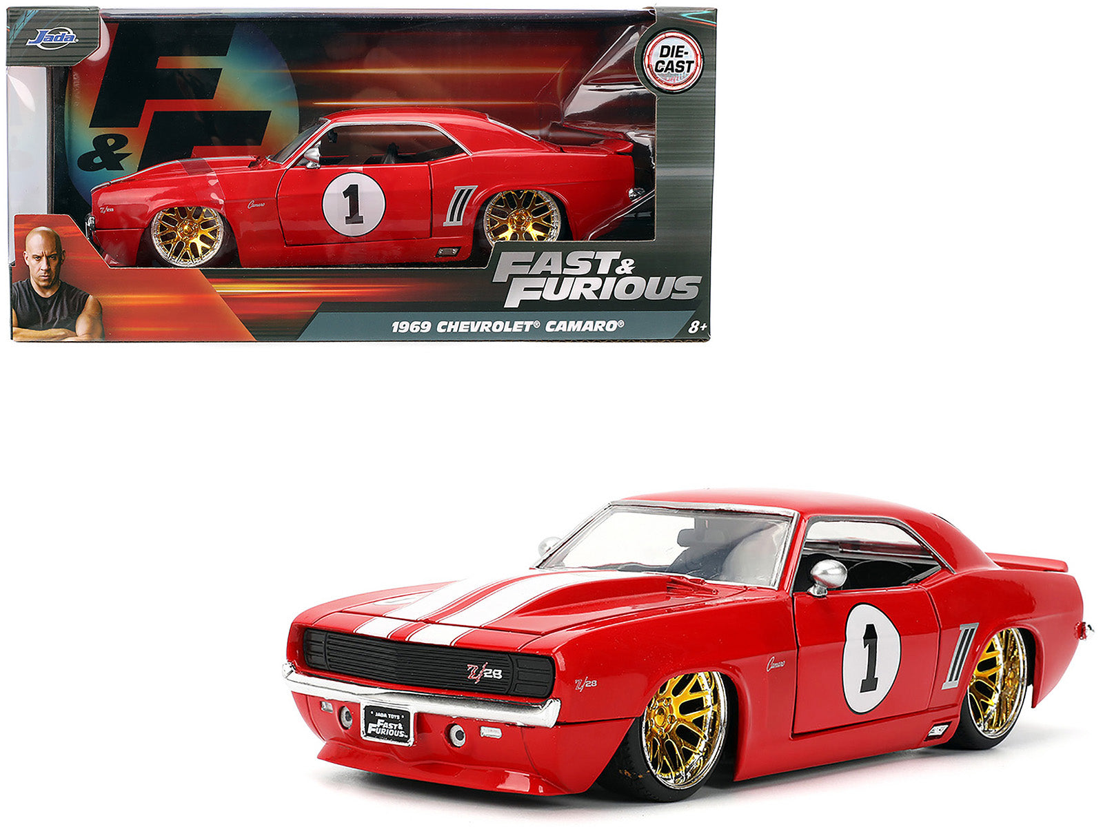 1969 Chevrolet Camaro #1 Red with White Stripes "Fast & Furious" Series 1/24 Diecast Model Car by Jada free shipping USA