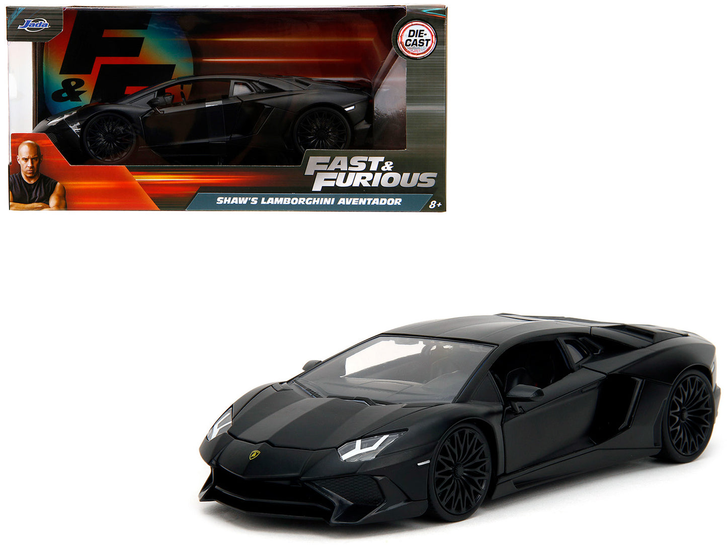 Shaw's Lamborghini Aventador Matt Black "Furious 7" (2015) Movie "Fast & Furious" Series 1/24 Diecast Model Car by Jada