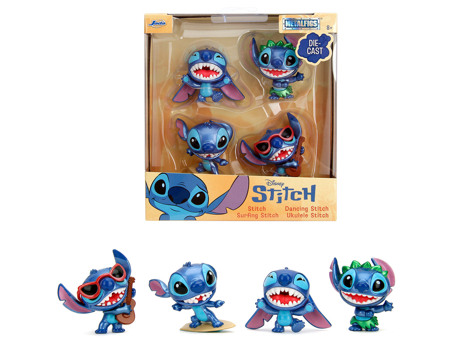 Set of 4 Diecast Figures "Disney's Stitch" "Metalfigs" Series Diecast Models by Jada free shipping USA