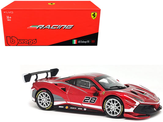 2020 Ferrari 488 Challenge EVO #28 Red with Graphics "Racing" Series 1/43 Diecast Model Car by Bburago free shipping USA
