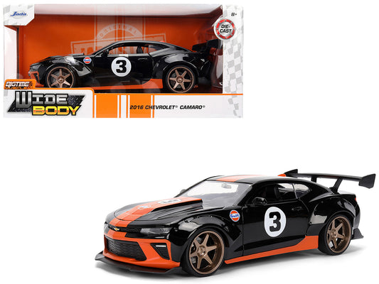 2016 Chevrolet Camaro #3 "Gulf Oil" Black with Orange Stripe "Wide Body" Series 1/24 Diecast Model Car by Jada free shipping USA