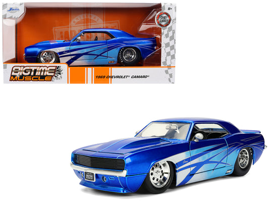 1969 Chevrolet Camaro Candy Blue with Graphics "Bigtime Muscle" Series 1/24 Diecast Model Car by Jada free shipping USA