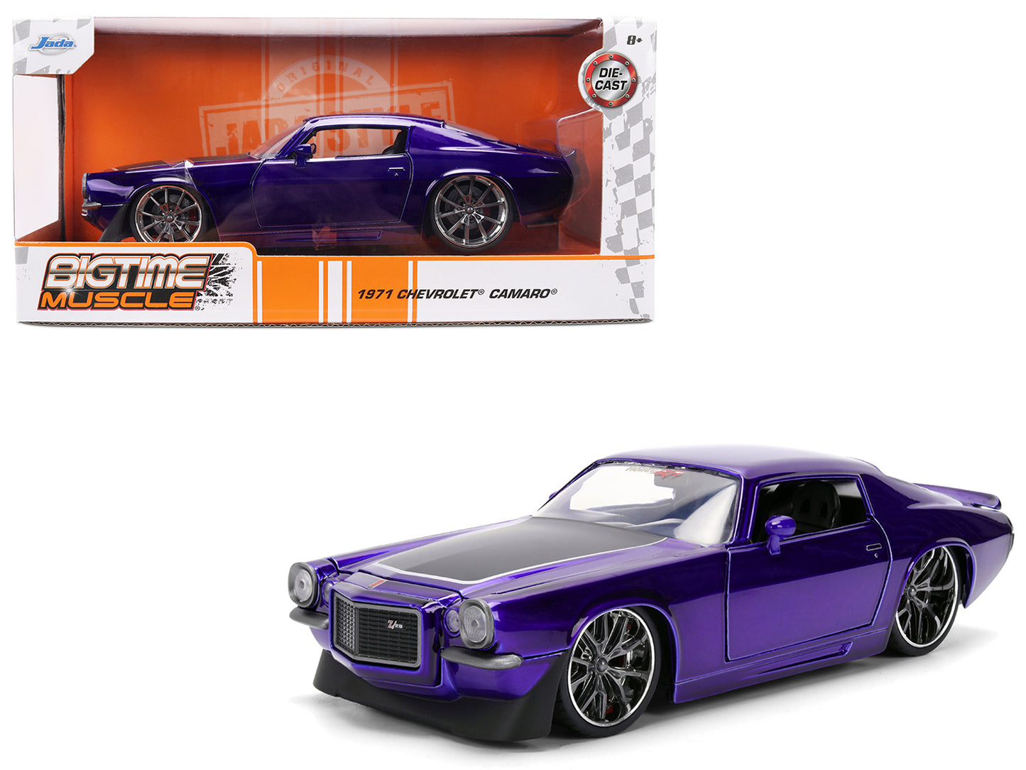 1971 Chevrolet Camaro Z/28 Purple Metallic with Black Hood "Bigtime Muscle" Series 1/24 Diecast Model Car by Jada - Use code SHOPAPP15 to get 15 percent off