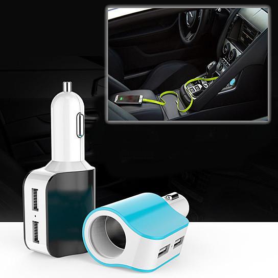 Color: Blue - Twin Ports 3 In 1 USB Car Charger Black and White - Premium car charger from Rapidvehicles - Just $29.99! Shop now at Rapidvehicles