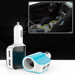 Color: Black - Twin Ports 3 In 1 USB Car Charger Black and White - Premium car charger from Rapidvehicles - Just $29.99! Shop now at Rapidvehicles